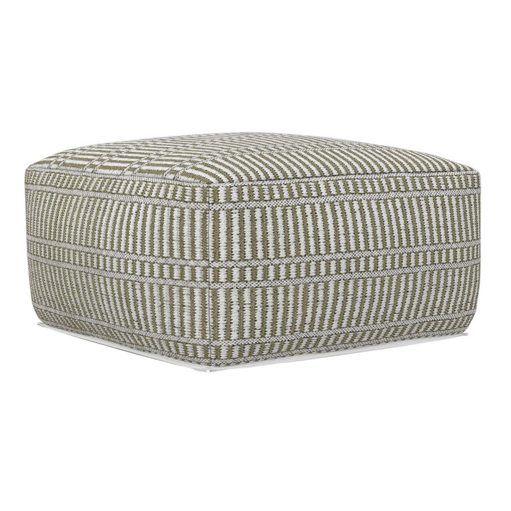 20" Natural And White Polyester Geometric Outdoor Pouf Ottoman HomeRoots