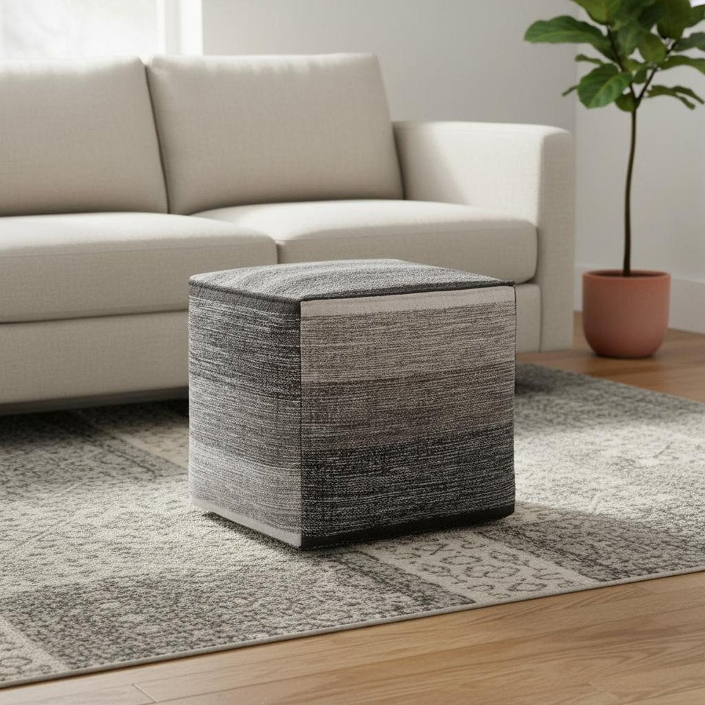 16" Gray Cotton Tone on Tone Cube Pouf Ottoman HomeRoots