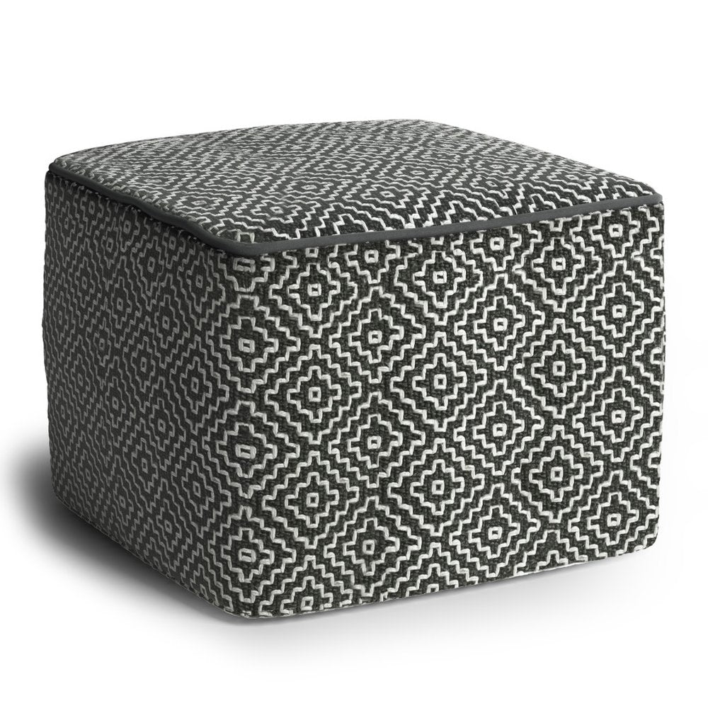 18" Gray And White Polyester Geometric Outdoor Pouf Ottoman HomeRoots
