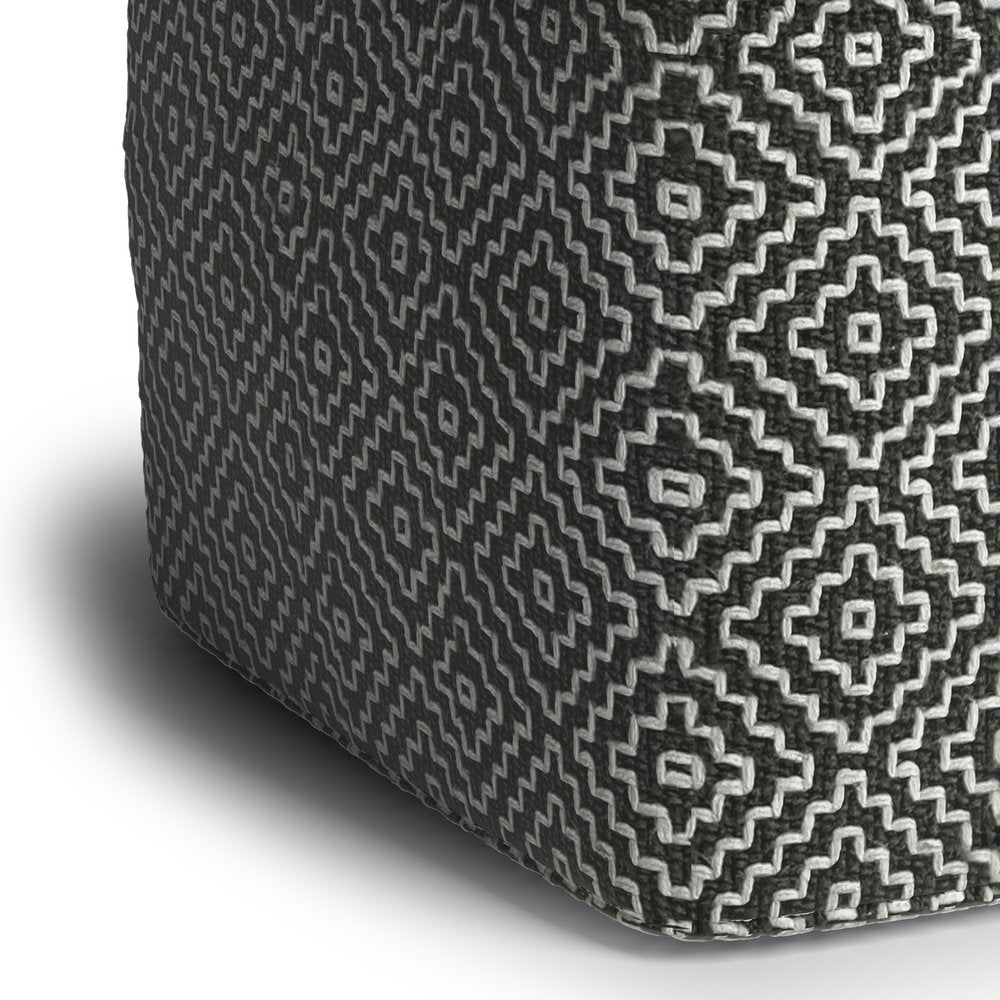 18" Gray And White Polyester Geometric Outdoor Pouf Ottoman HomeRoots