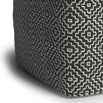 18" Gray And White Polyester Geometric Outdoor Pouf Ottoman HomeRoots