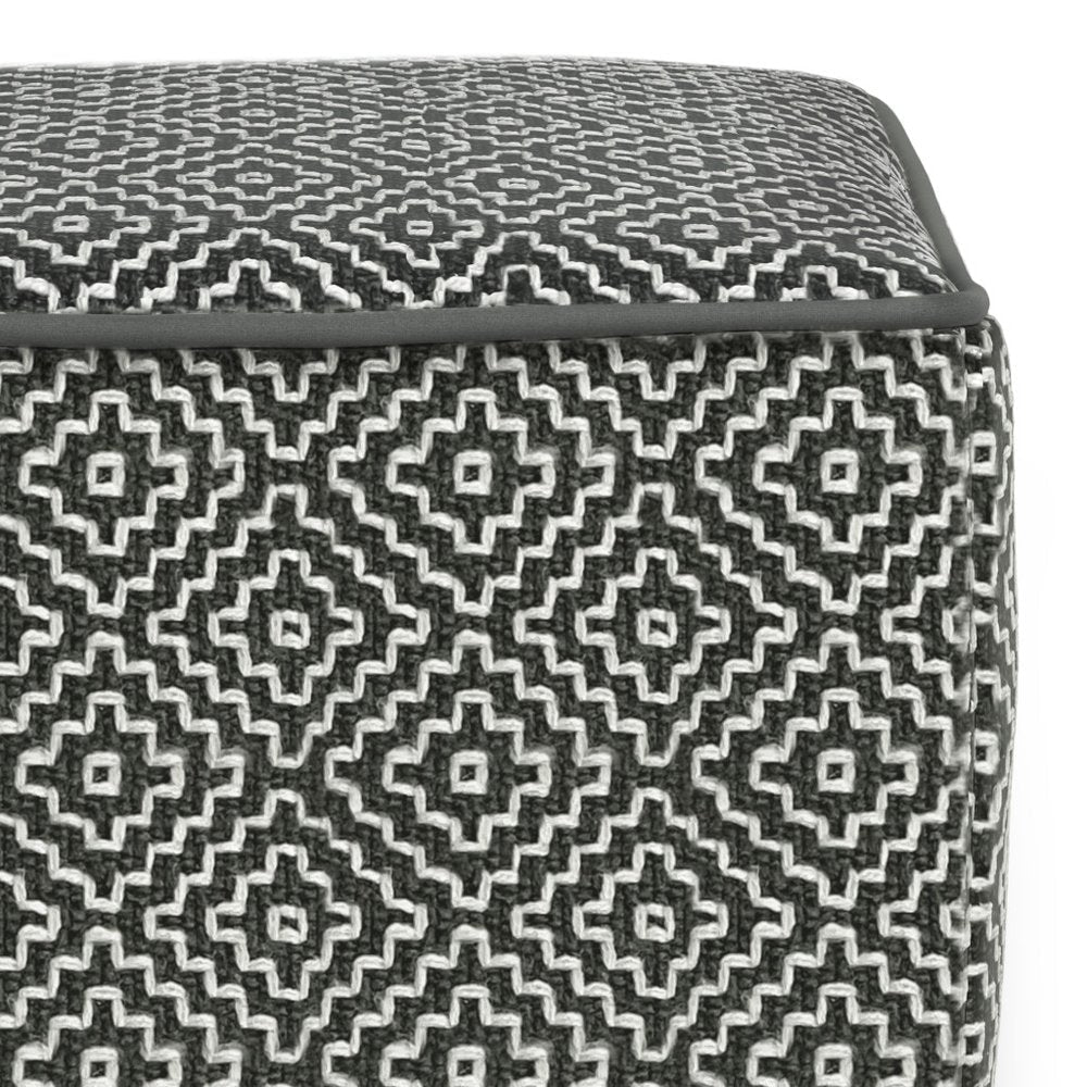 18" Gray And White Polyester Geometric Outdoor Pouf Ottoman HomeRoots