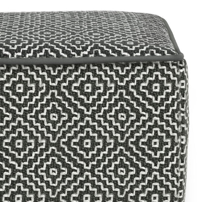 18" Gray And White Polyester Geometric Outdoor Pouf Ottoman HomeRoots