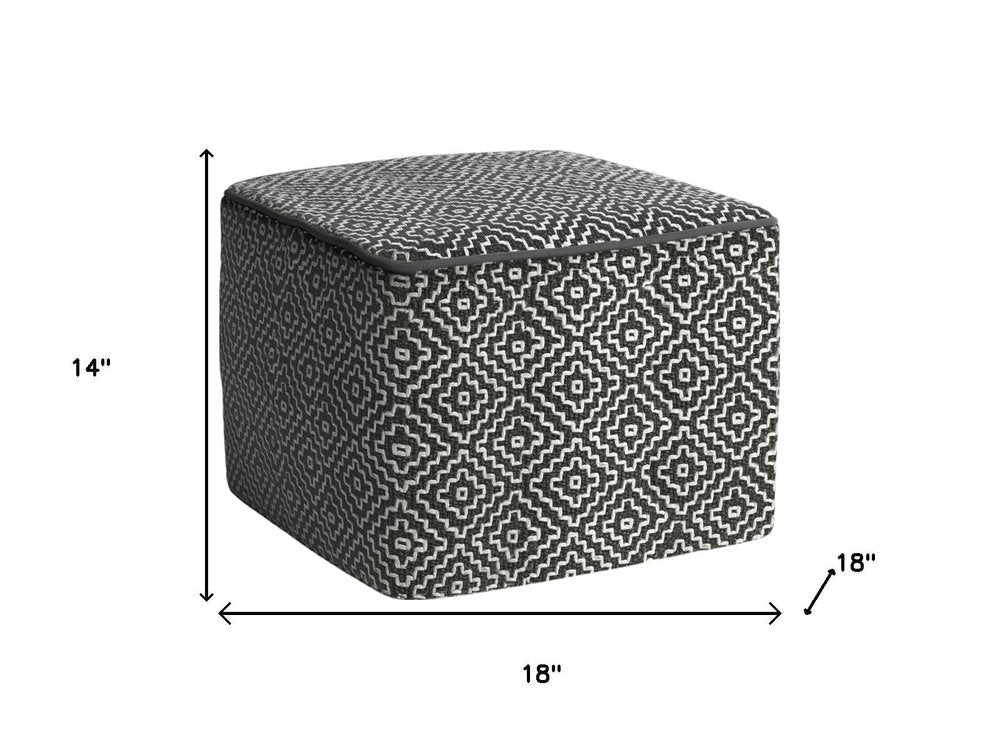 18" Gray And White Polyester Geometric Outdoor Pouf Ottoman HomeRoots