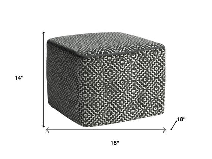 18" Gray And White Polyester Geometric Outdoor Pouf Ottoman HomeRoots