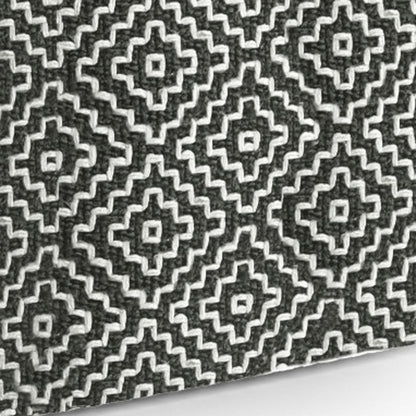 18" Gray And White Polyester Geometric Outdoor Pouf Ottoman HomeRoots