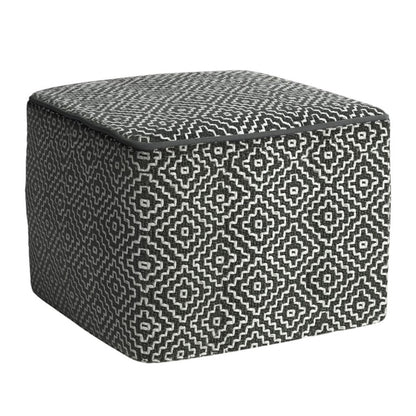 18" Gray And White Polyester Geometric Outdoor Pouf Ottoman HomeRoots