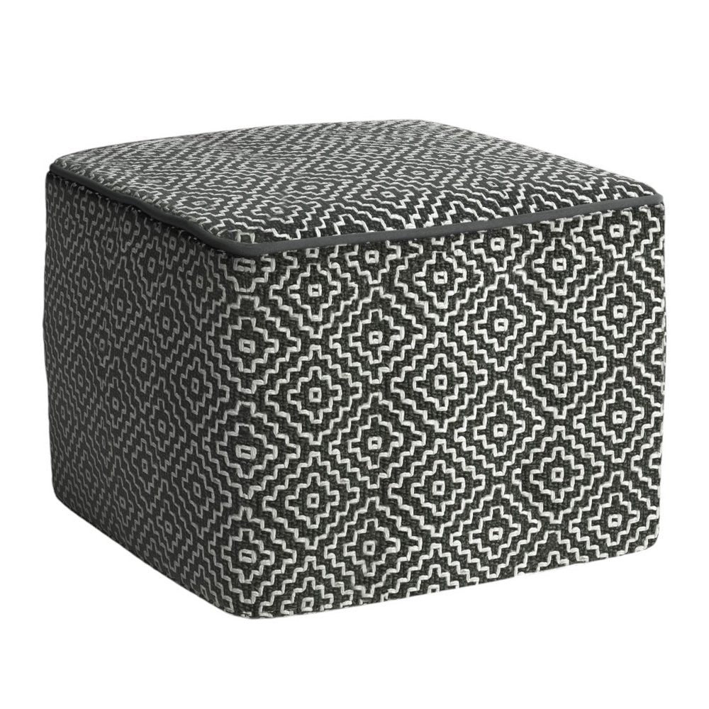 18" Gray And White Polyester Geometric Outdoor Pouf Ottoman HomeRoots