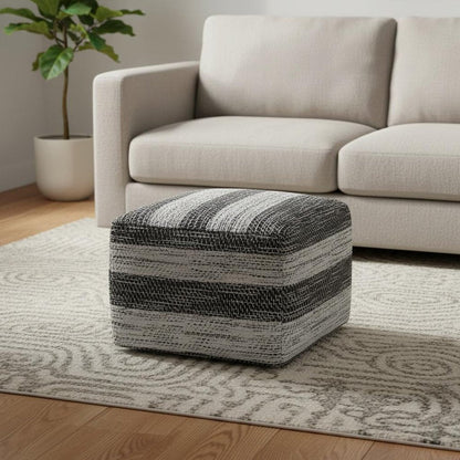 18" Gray Cotton Tone on Tone Pouf Ottoman HomeRoots
