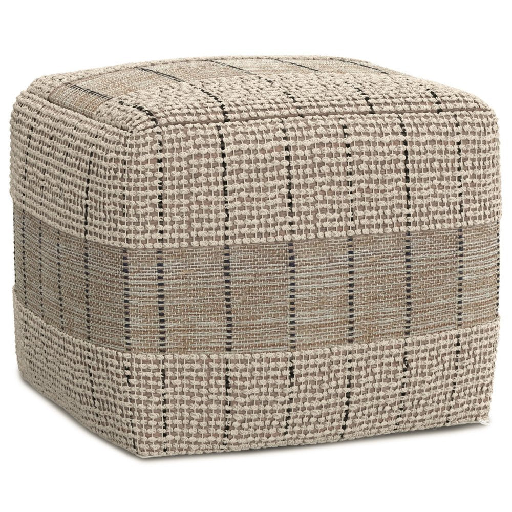 18" Gray and Tan Jute and Cotton Geometric Pouf Ottoman HomeRoots