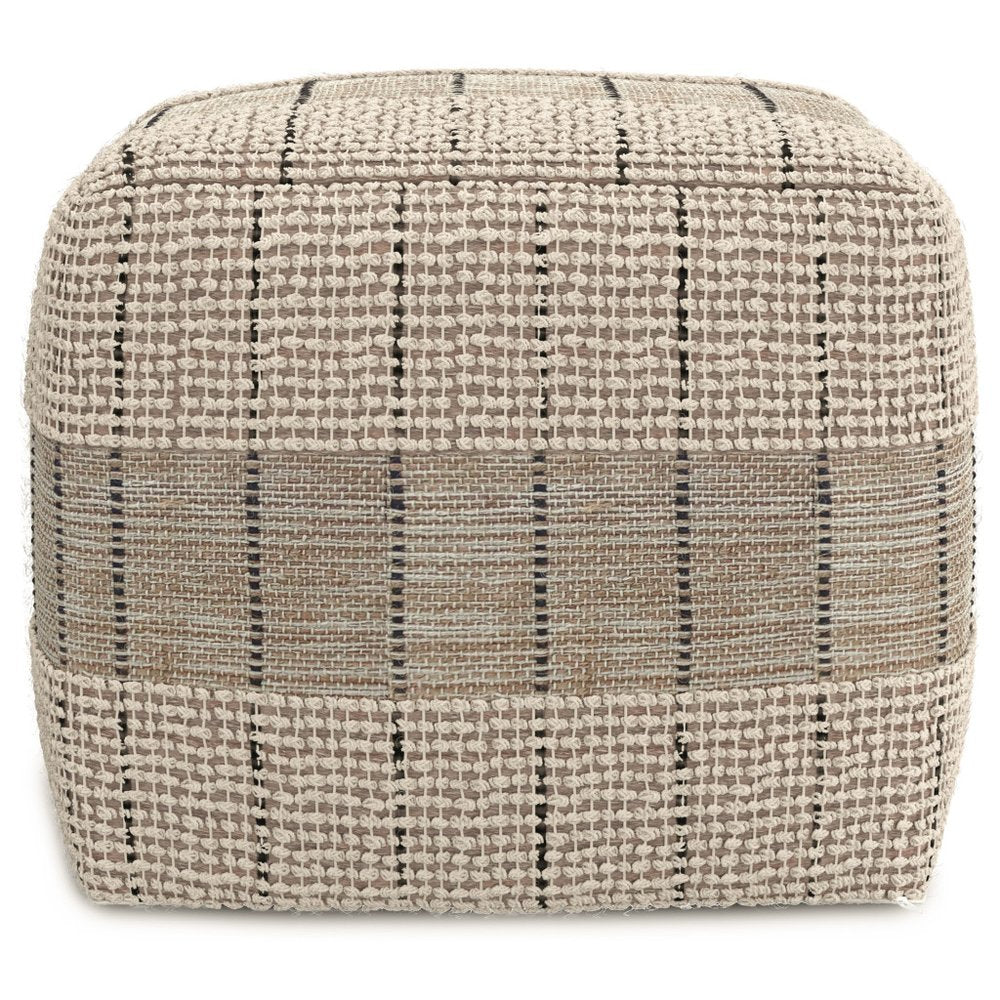 18" Gray and Tan Jute and Cotton Geometric Pouf Ottoman — view 2