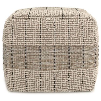 18" Gray and Tan Jute and Cotton Geometric Pouf Ottoman HomeRoots