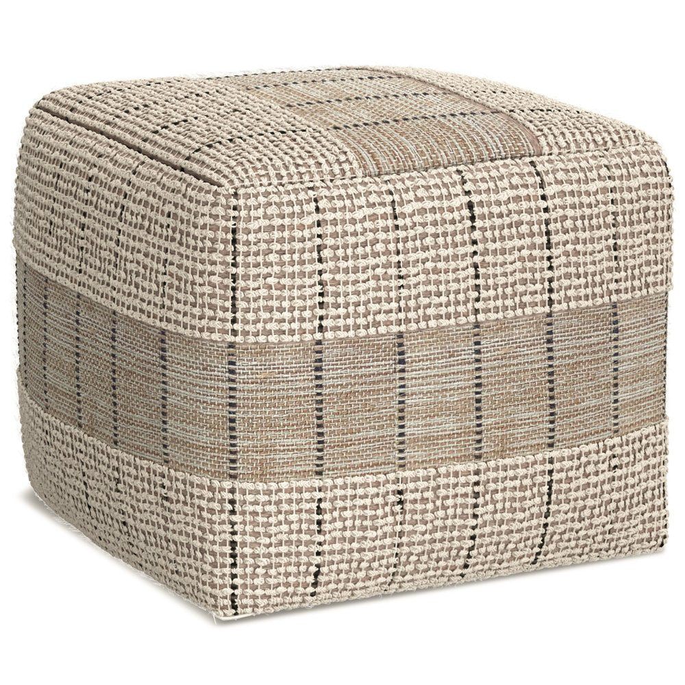 18" Gray and Tan Jute and Cotton Geometric Pouf Ottoman HomeRoots