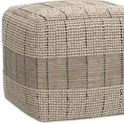 18" Gray and Tan Jute and Cotton Geometric Pouf Ottoman HomeRoots