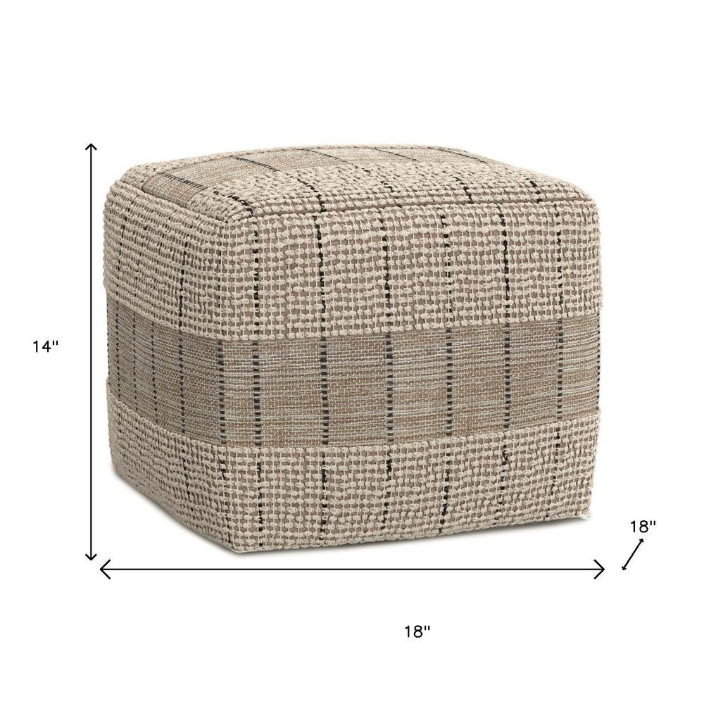 18" Gray and Tan Jute and Cotton Geometric Pouf Ottoman HomeRoots