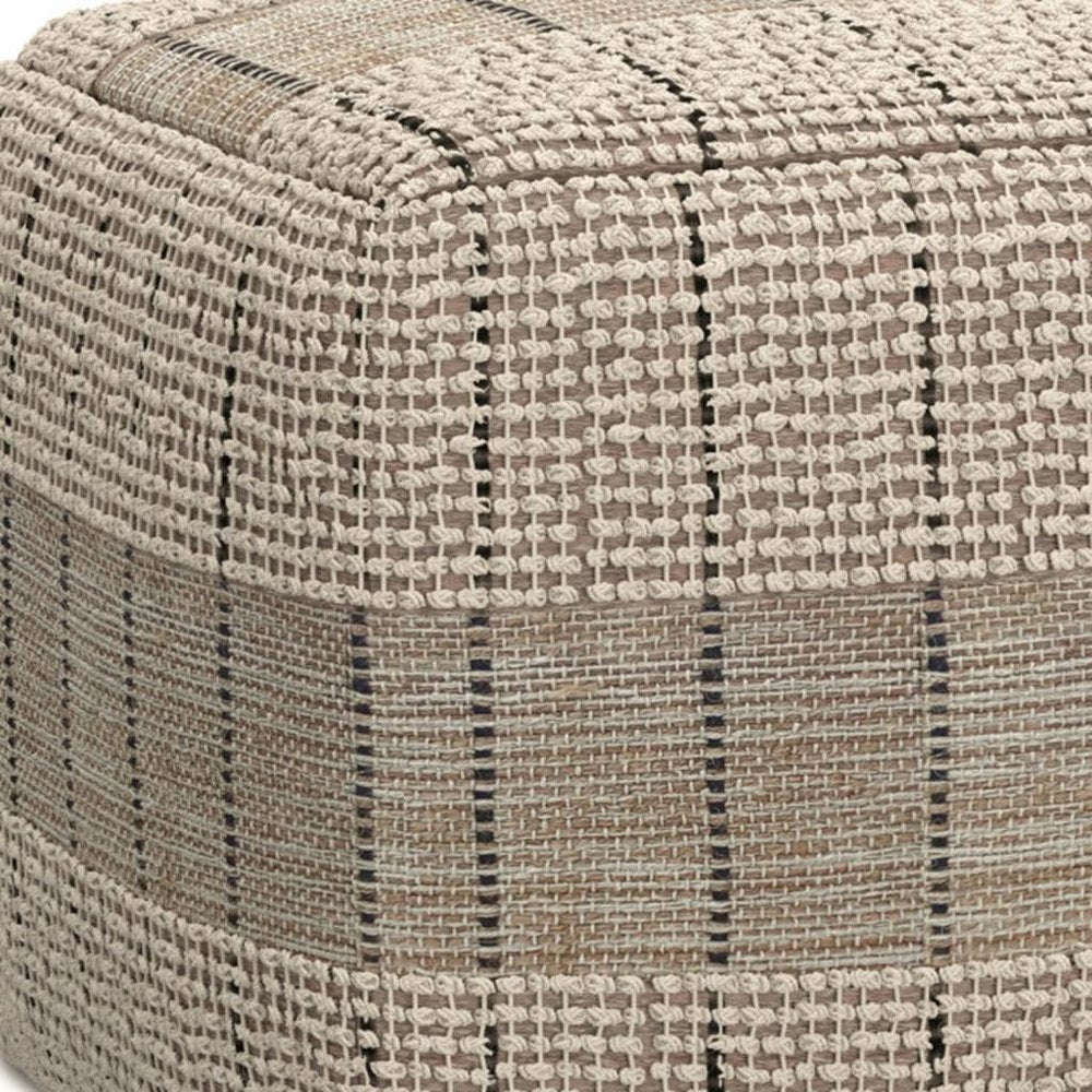 18" Gray and Tan Jute and Cotton Geometric Pouf Ottoman — view 7