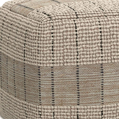 18" Gray and Tan Jute and Cotton Geometric Pouf Ottoman HomeRoots