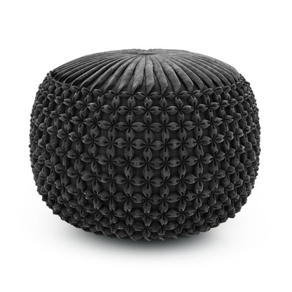 20" Slate Gray Velvet Tufted Round Pouf Ottoman HomeRoots