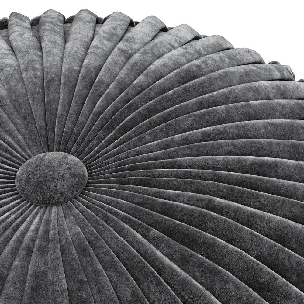 20" Slate Gray Velvet Tufted Round Pouf Ottoman — view 2