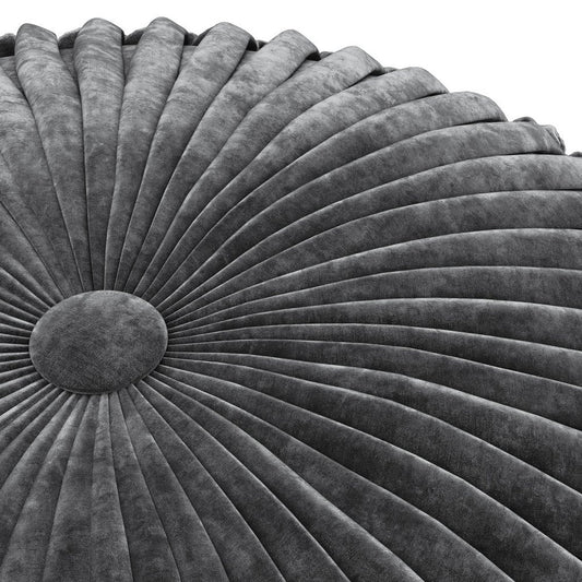20" Slate Gray Velvet Tufted Round Pouf Ottoman