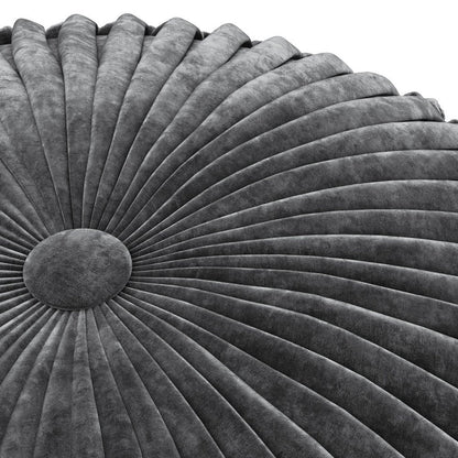 20" Slate Gray Velvet Tufted Round Pouf Ottoman HomeRoots