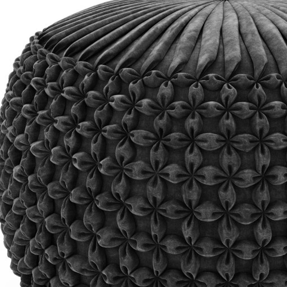 20" Slate Gray Velvet Tufted Round Pouf Ottoman — view 3