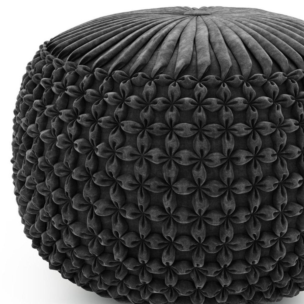20" Slate Gray Velvet Tufted Round Pouf Ottoman — view 4