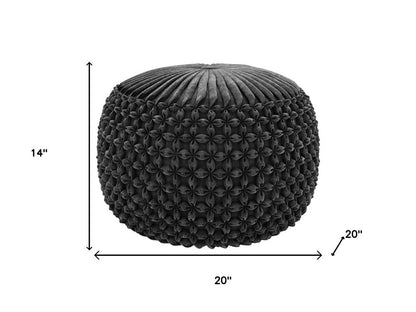 20" Slate Gray Velvet Tufted Round Pouf Ottoman