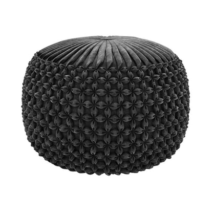 20" Slate Gray Velvet Tufted Round Pouf Ottoman HomeRoots