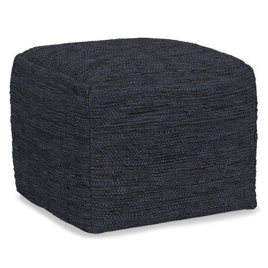 18" Dark Blue Genuine Leather Pouf Ottoman