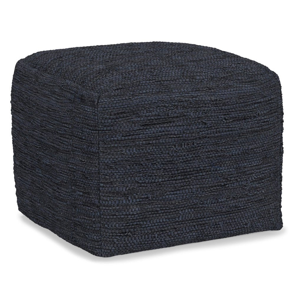 18" Black Genuine Leather Pouf Ottoman HomeRoots