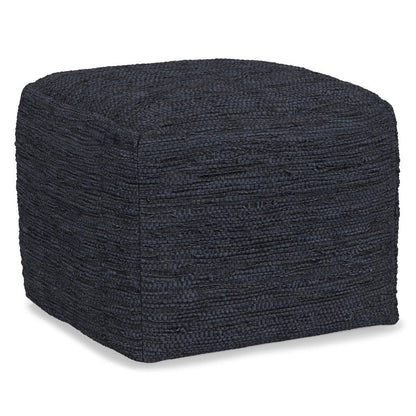 18" Black Genuine Leather Pouf Ottoman HomeRoots