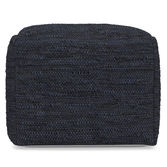 18" Dark Blue Genuine Leather Pouf Ottoman