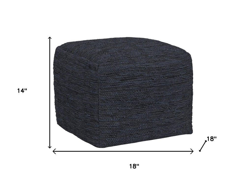 18" Black Genuine Leather Pouf Ottoman — view 8
