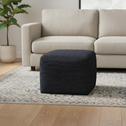 18" Black Genuine Leather Pouf Ottoman HomeRoots