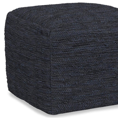 18" Black Genuine Leather Pouf Ottoman HomeRoots