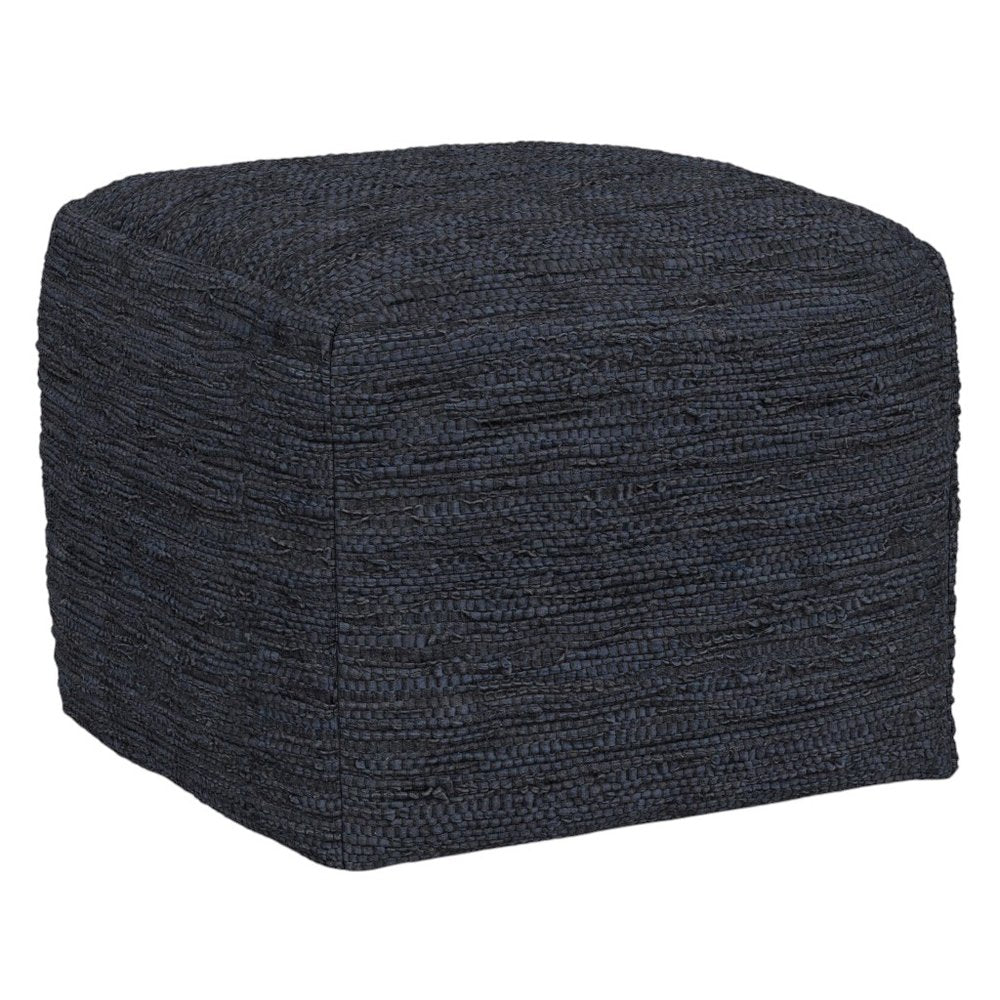 18" Black Genuine Leather Pouf Ottoman — view 7