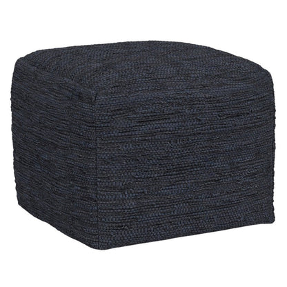 18" Black Genuine Leather Pouf Ottoman HomeRoots