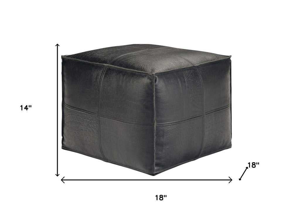 18" Black Genuine Leather Pouf Ottoman HomeRoots
