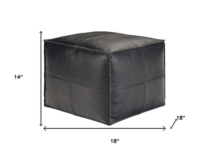 18" Black Genuine Leather Pouf Ottoman HomeRoots