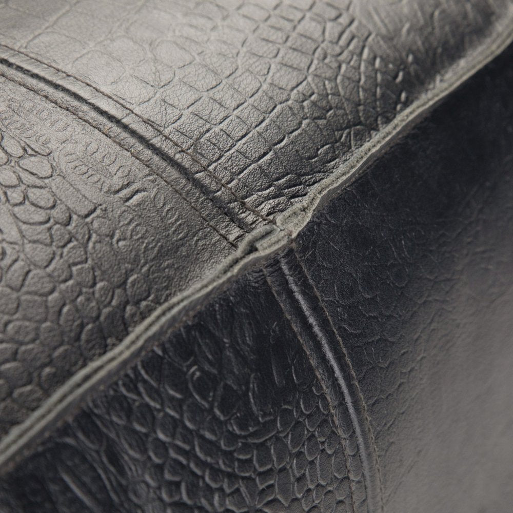 18" Black Genuine Leather Pouf Ottoman — view 3