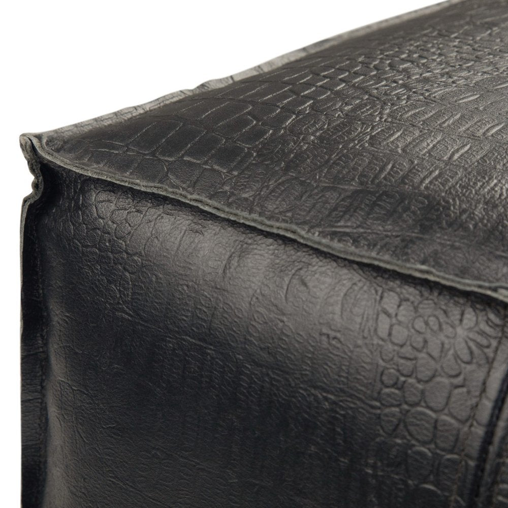 18" Black Genuine Leather Pouf Ottoman HomeRoots