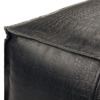 18" Black Genuine Leather Pouf Ottoman HomeRoots