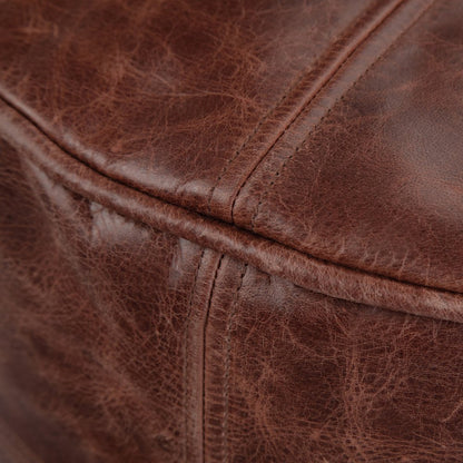 18" Brown Genuine Leather Round Pouf Ottoman HomeRoots