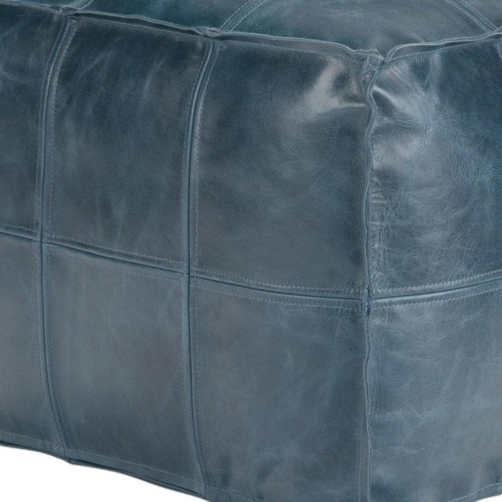 18" Teal Blue Genuine Leather Pouf Ottoman — view 8