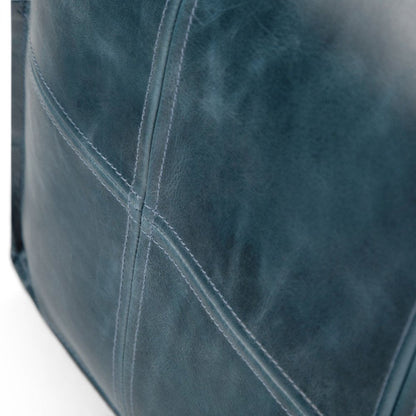 18" Teal Blue Genuine Leather Pouf Ottoman HomeRoots