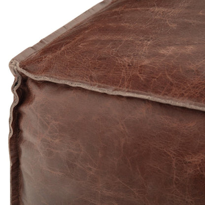 18" Black Genuine Leather Pouf Ottoman HomeRoots