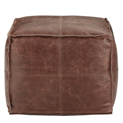 18" Black Genuine Leather Pouf Ottoman HomeRoots