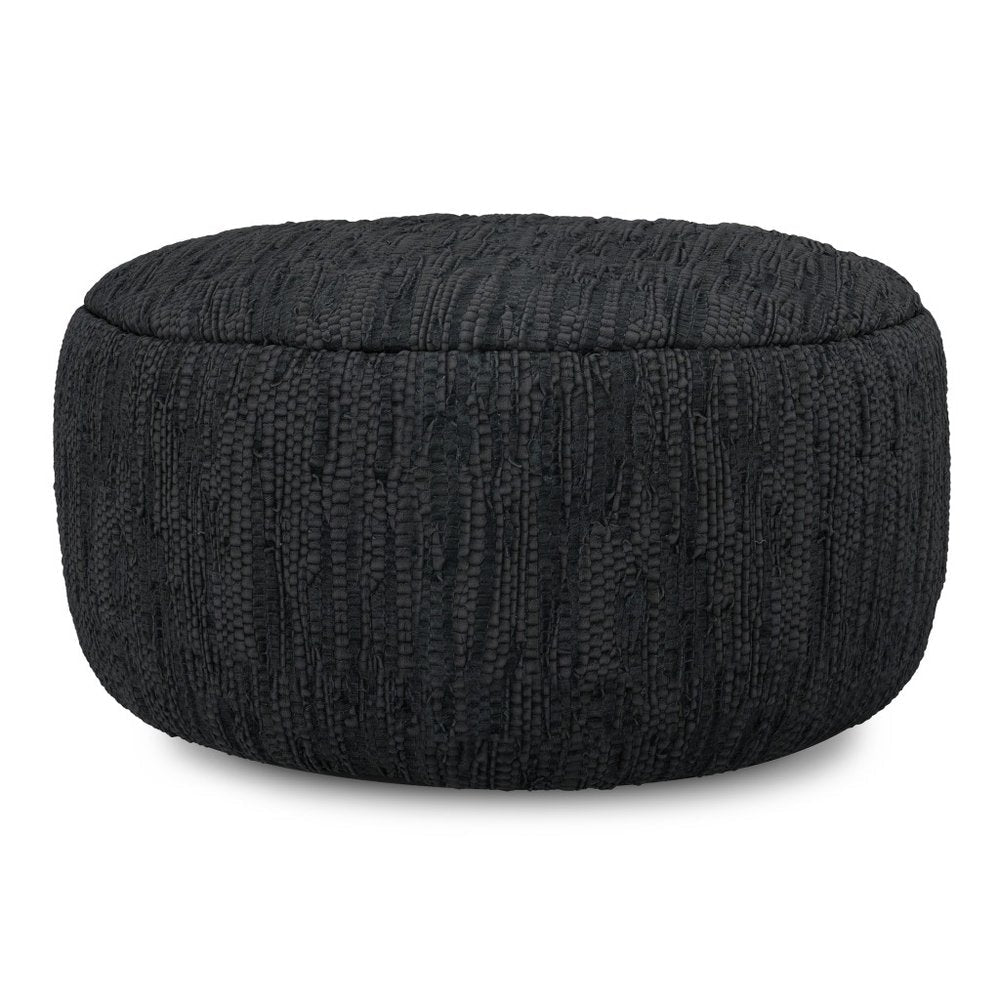 30" Black Genuine Leather Round Pouf Ottoman — view 4