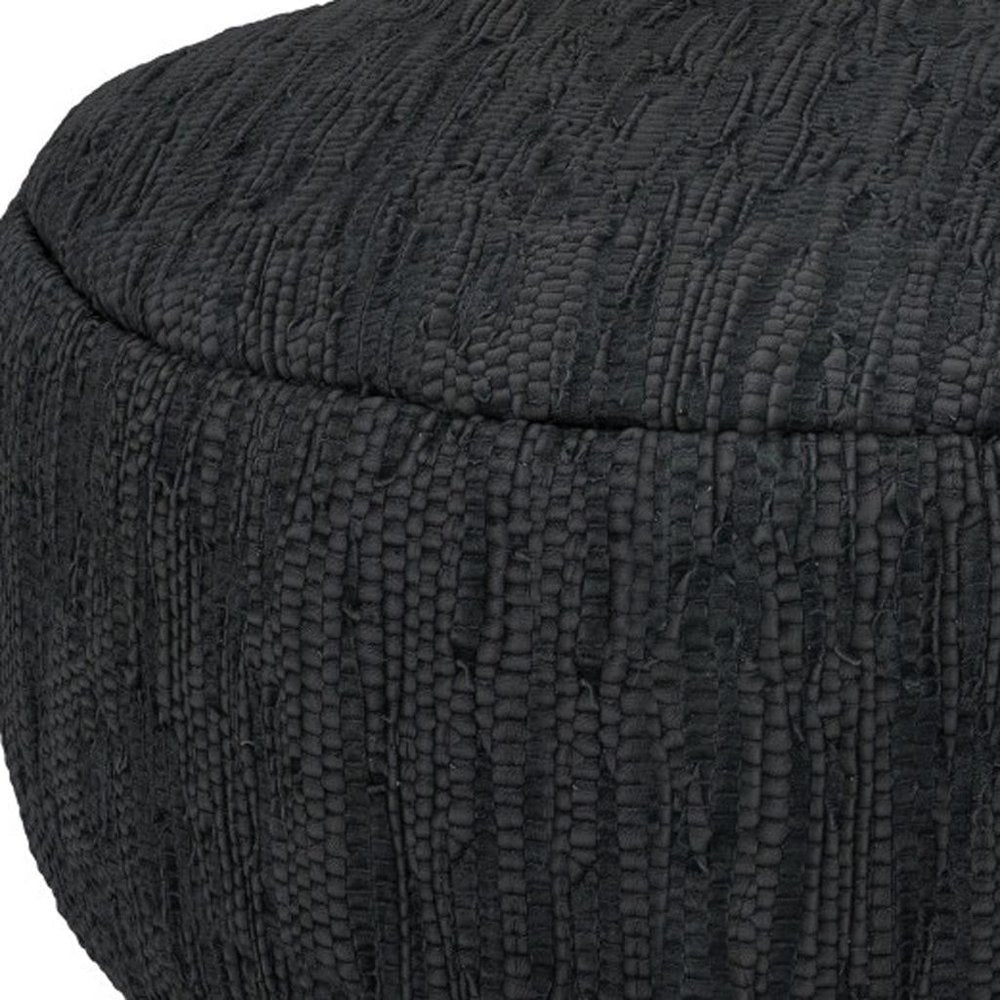 30" Black Genuine Leather Round Pouf Ottoman — view 7
